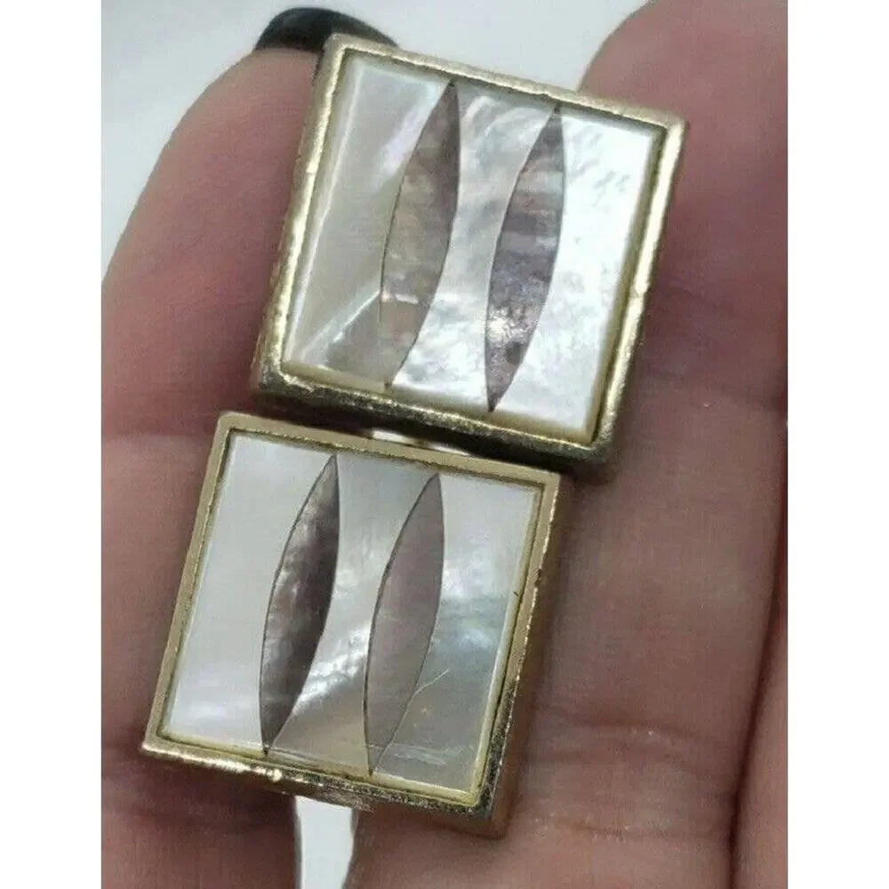 Vintage CuffLinks Gold Metal Abalone Mother of Pearl Inlaid Dante
